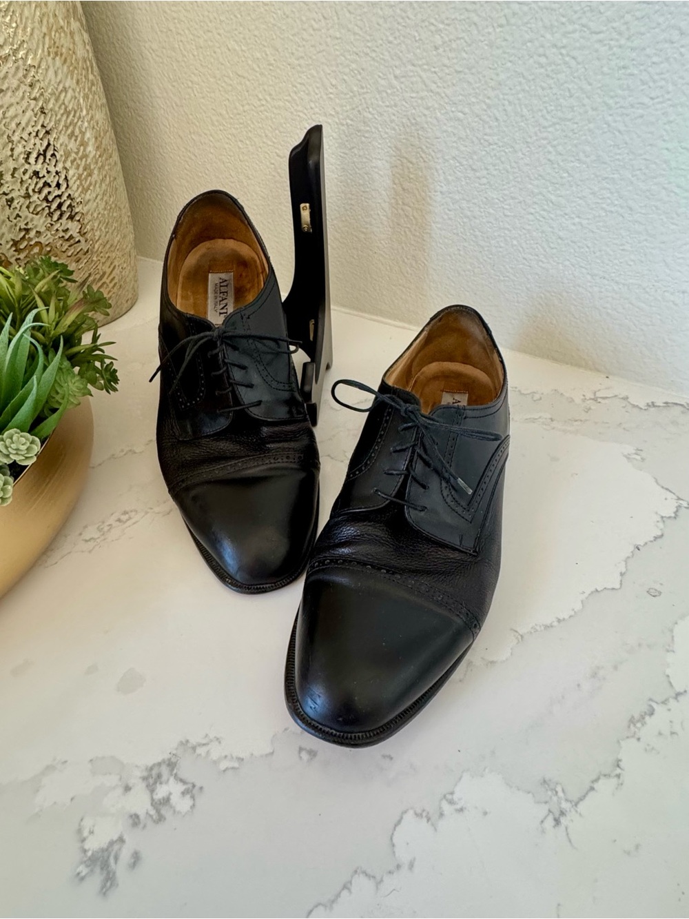 Alfani Black  Leather Dress Oxfords Made in Italy Size 11.5